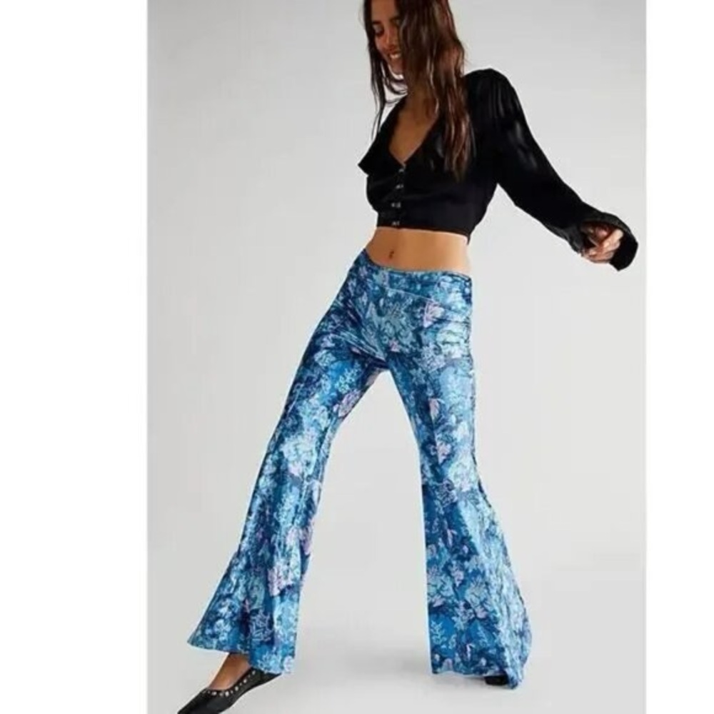 Free People Hold Me Closer Velvet Bell Bottom Pants